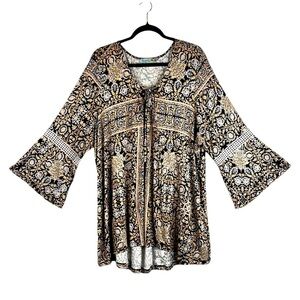 Unity World Wear Boho Floral Festival Summer Flowy Bell Sleeve Top Size 3X